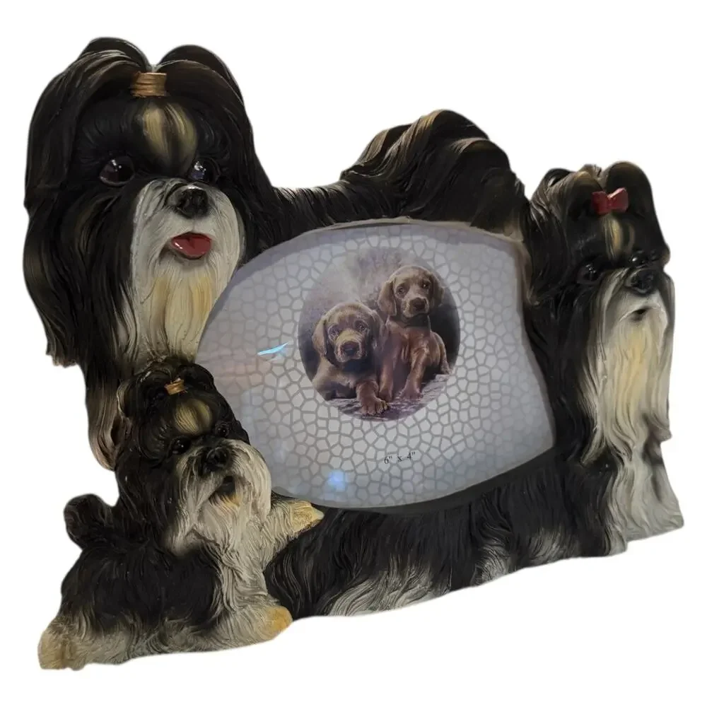 Walnut Creek 3D Shih Tzu Dog Family Picture Frame Black White Hand Painted 4x6
